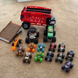 Monster Truck Set with Red and Green Vehicles